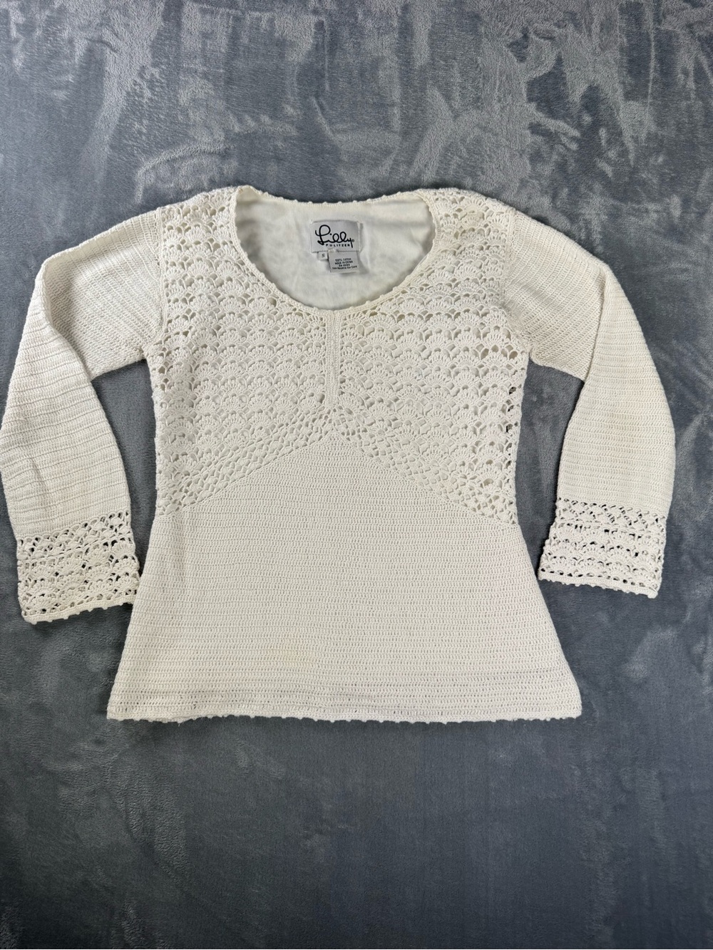 Lilly Pulitzer Crochet Knit Sweater Cream Ivory Boho Cotton Size Small